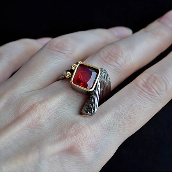 Gold Plated Red Personality Ring - Picture 16 of 17